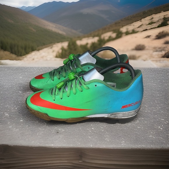 Men's Nike Mercurial Indoor Soccer Cleats Neo Lime/Total Crimson/Silver Size 8 - Picture 1 of 16